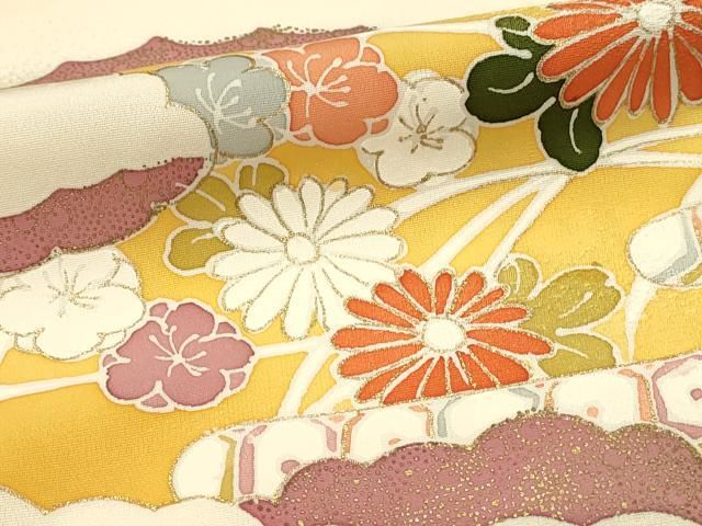 平和屋着物□訪問着 駒刺繍 雲取り吉祥花文 暈し染め 金彩 正絹 逸品