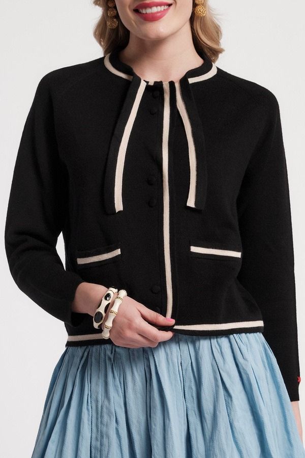 フランセスバレンタイン レディース アウター パーカー・スウェット カーディガン Frances Valentine Border Tie Neck Cardigan BlackOyster ブラック