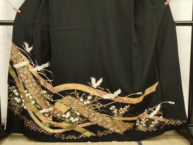 平和屋着物□豪華黒留袖 飛鶴花熨斗文 金彩 正絹 逸品 DABI3620ya