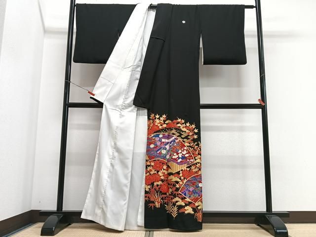 平和屋着物□豪華黒留袖 駒刺繍 萬寿染 御所解文 正絹