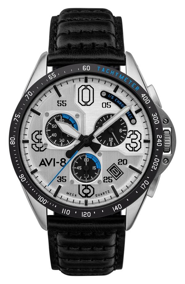アヴィエイト メンズ アクセサリー 腕時計 レザー AVI8 P51 Mustang Blakeslee Chronograph Leather Strap Watch 43mm WHITE ホワイト