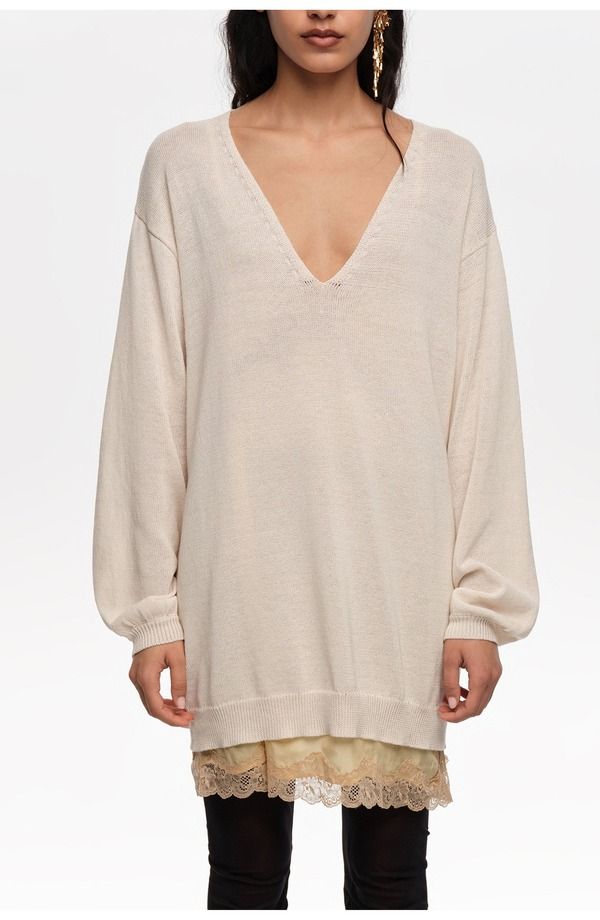 ビンバイローラ レディース アウター パーカー・スウェット Vネック セーター コットン Bimba y Lola Cotton VNeck Sweater IVORY アイボリー