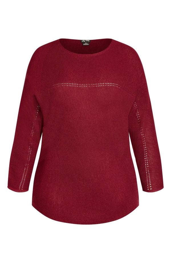 シティーシック レディース アウター パーカー・スウェット プラスサイズ ワンショルダー セーター City Chic Romance OneShoulder Sweater Plus RED レッド
