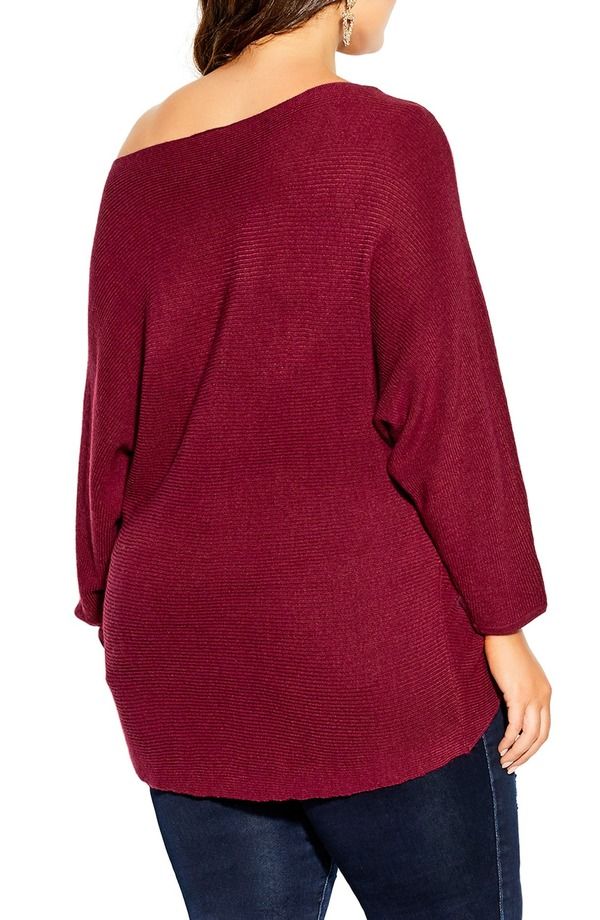 シティーシック レディース アウター パーカー・スウェット プラスサイズ ワンショルダー セーター City Chic Romance OneShoulder Sweater Plus RED レッド