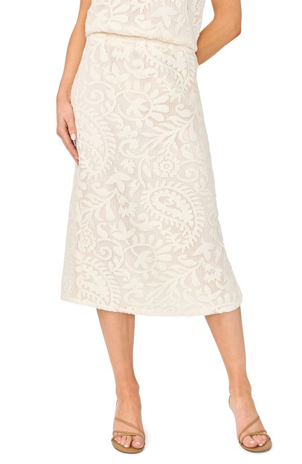 ハロゲン レディース ボトムスカート ミディ レース Halogen Lace PullOn Midi Skirt NEW IVORY アイボリー