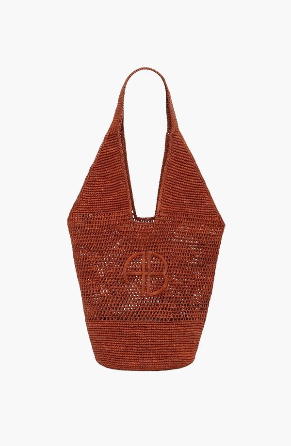 アニービン レディース バッグ ロゴ ANINE BING Leah Logo Hobo Raffia Red Terracotta レッド