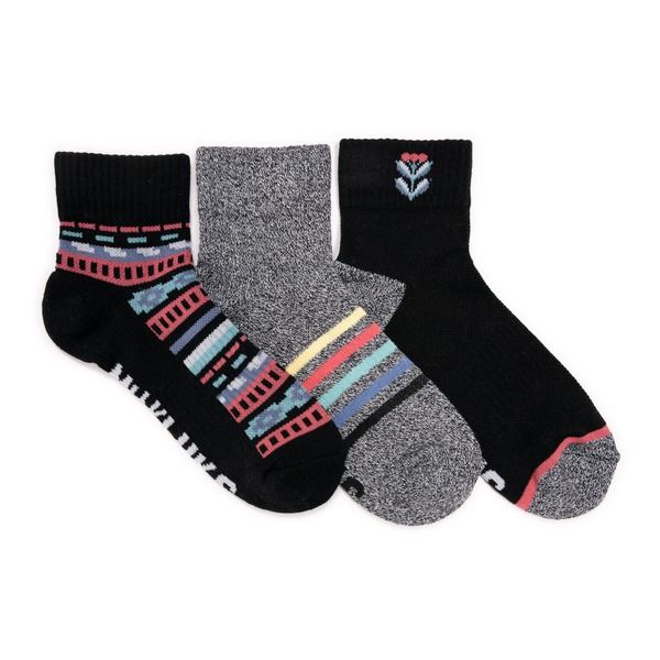 ムクルクス レディース アンダーウェア 靴下 コットン MUK LUKS Cotton Compression Quarter Crew Socks 3 Pair Pack Ebony Multi マ
