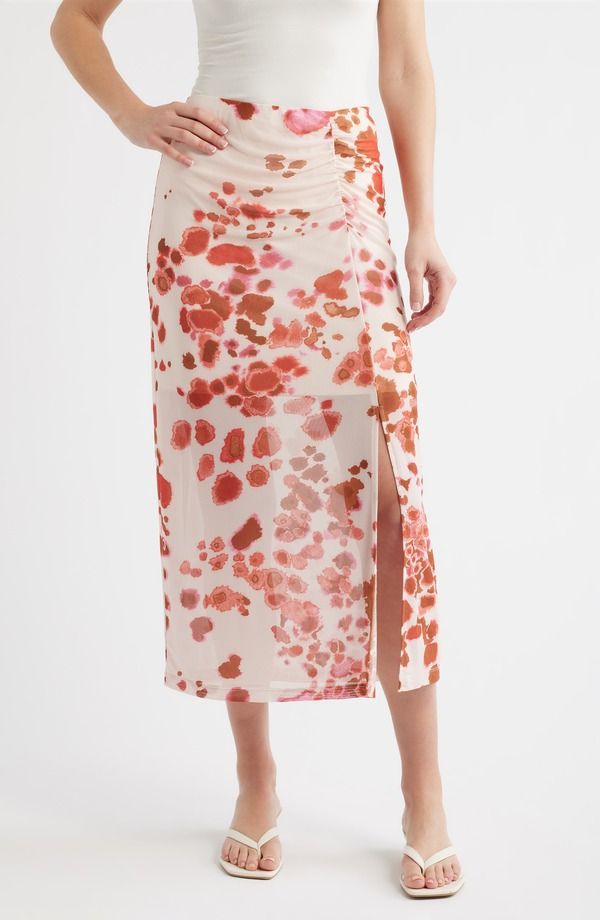 シティブルース レディース ボトムスカート フラワー柄 ギャザー ミディ フラワー CITY BLUES Ruched Floral Midi Skirt PINK RED レッド