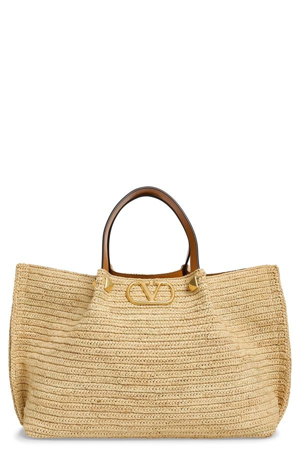 ヴァレンティノ レディース バッグ ロゴ Valentino Garavani Medium VLOGO Signature Raffia Crochetote NATURAL