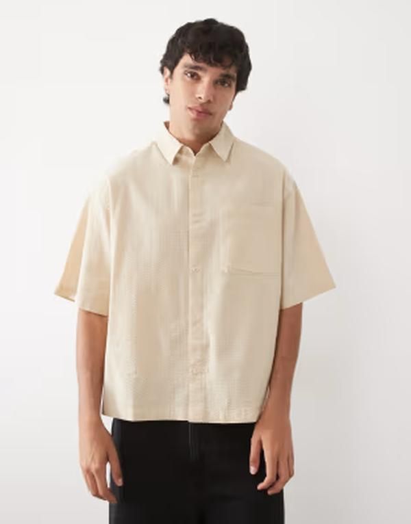 エイソス メンズ トップス シャツ  DESIGN boxy oversized seersucker shirt in yellow イエロー