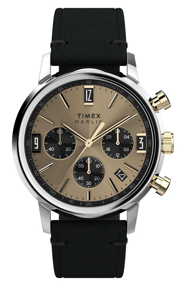 タイメックス メンズ アクセサリー 腕時計 レザー Timex Marlin Chronograph Leather Strap Watch 40mm BLACK ブラック