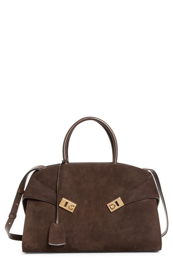 フェラガモ レディース バッグ スエード FERRAGAMO Medium Hug Suede Top Handle Bag TESTA DI MORO