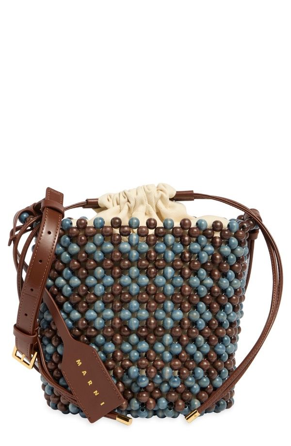 マルニ レディース バッグ Marni Wood Bead Bucket Bag FADEDENIM BRUNETTE デニム
