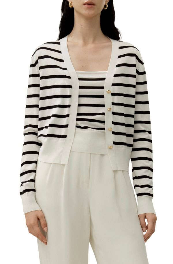 リリーシルク レディース アウター パーカー・スウェット コットン カーディガン ニット Lilysilk WomensilkCotton Striped Knit Cardigan Set Blac
