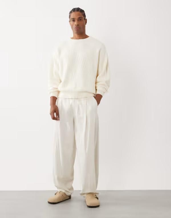 コットンオン メンズ アウター ニット・セーター Cotton box fit crew knit sweater in ecru エクリュ