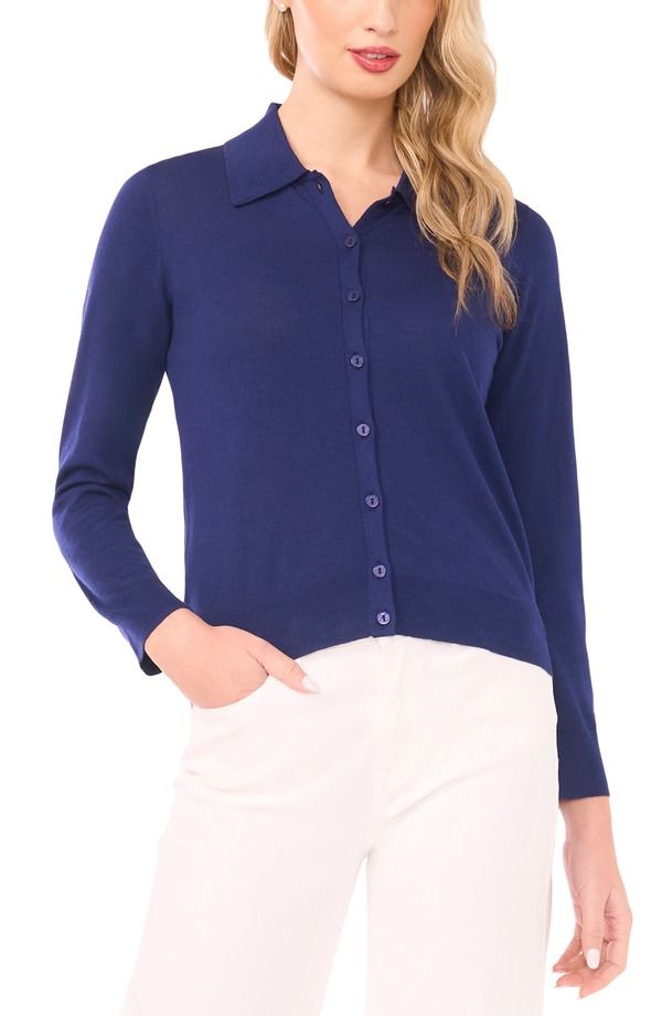 ハロゲン レディース アウター パーカー・スウェット コットン カーディガン Halogen Colla red Cotton Blend Cardigan OCEAN CAVERN