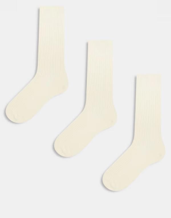 アルケット メンズ アンダーウェア 靴下 リブ アンクル ARKET 3pack premium ribbed ankle socks in offwhite ホワイト