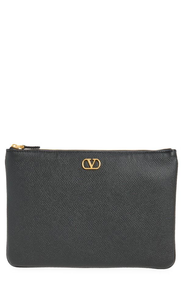 ヴァレンティノ レディース バッグ レザー ロゴ Valentino Garavani Medium VLOGO Leather Pouch BLACK ブラック