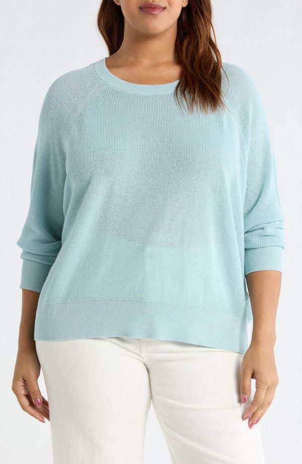 エイリーンフィッシャー レディース アウター パーカー・スウェット クルーネック プラスサイズ セーター コットン リネン Eileen Fisher Organic Linen Cotton Ble 46,080円