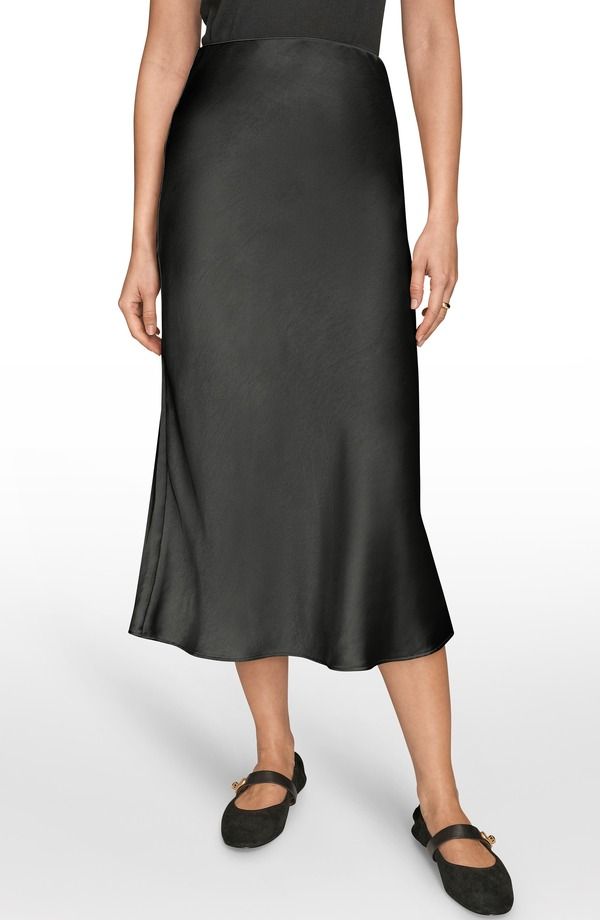 ダナ キャラン ニューヨーク レディース ボトムスカート ミディ サテン Donna Karanew York Satin Midi Skirt BLACK ブラック