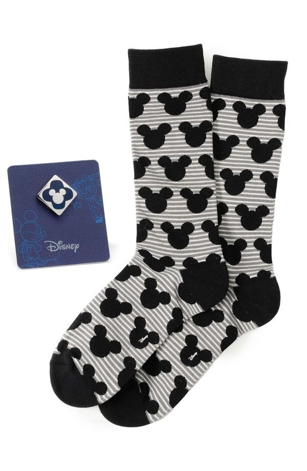カフリンク メンズ アンダーウェア 靴下 Cufflinks Inc Mickey Grey Stripe Crew Socks Lapel Pin Set GREY MULTI グレー 8,125円
