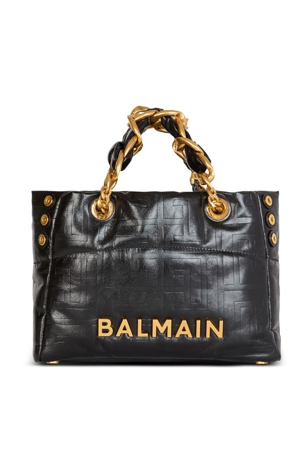 バルマン レディース バッグ Balmain Small 1945 Softote bag in crackled calfskin black ブラック