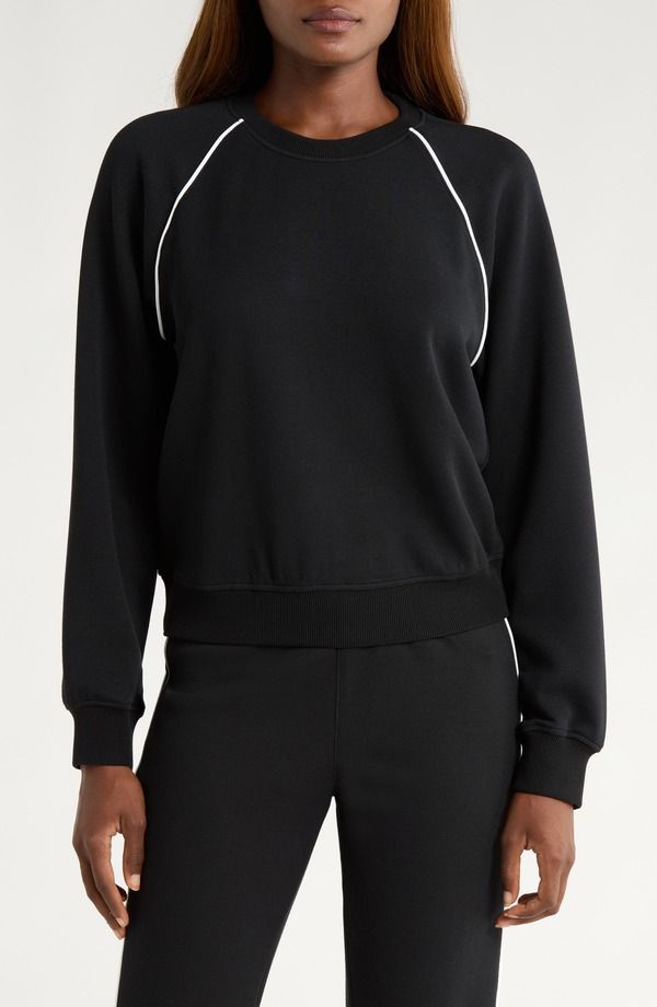 スパンク レディース アウター パーカー・スウェット シャツ SPANX Airpique Sweatshirt VERY BLACK ブラック
