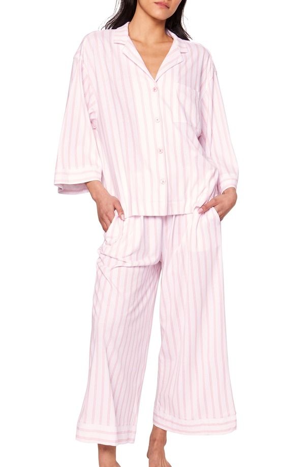 プティットプリュム レディース アンダーウェア ナイトウェア ワイドレッグ コットン Petite Plume Olivia Wide Leg Pima Cotton Pajamas PINK ピンク