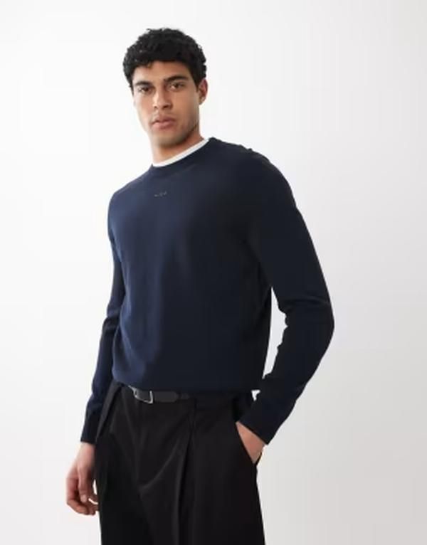 ヒューゴレッド メンズ アウター ニット・セーター HUGO Red slim long sleeve knit sweater Navy ネイビー
