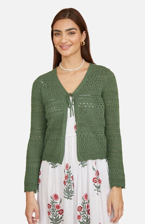 ユミキム レディース アウター パーカー・スウェット カーディガン Yumi Crochetie Front Cardigan Green グリーン