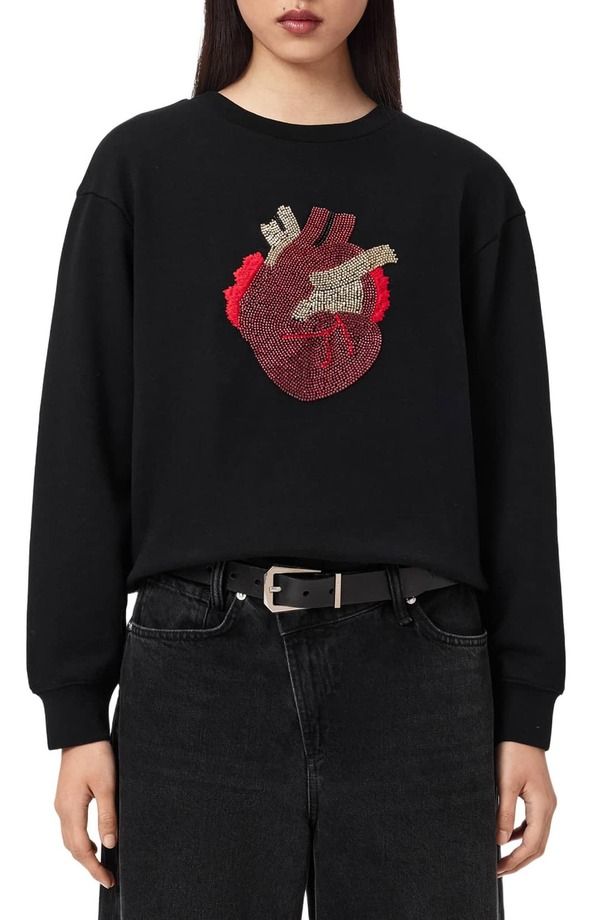 オールセインツ レディース アウター パーカー・スウェット シャツ AllSaints Andrea Pippa Embellished Beaded Heart Sweatshirt BLACK ブ 44,280円