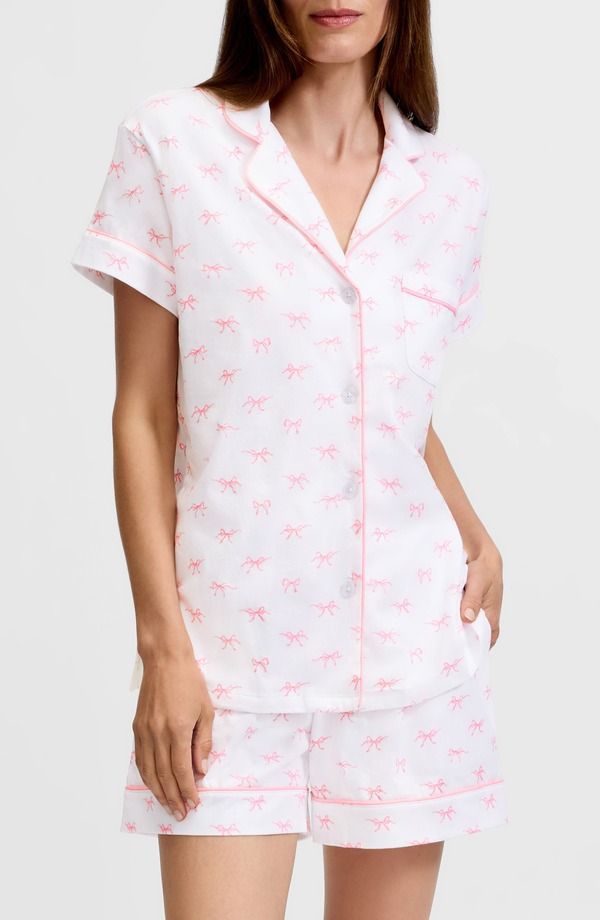 プティットプリュム レディース アンダーウェア ナイトウェア コットン Petite Plume Bows Classic Pima Cotton Short Sleeve Short Pajamas