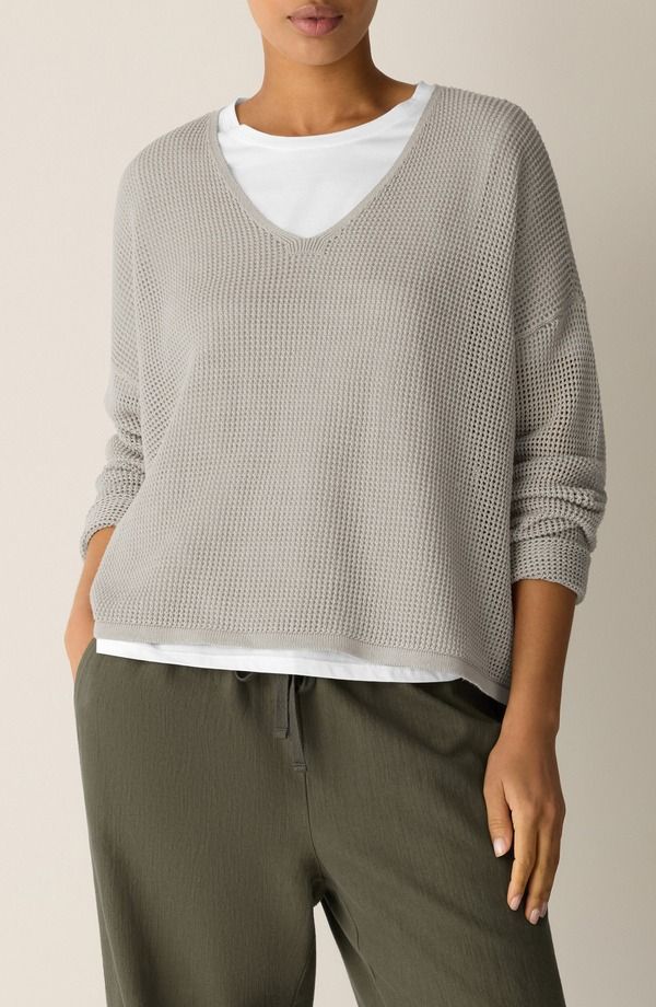 エイリーンフィッシャー レディース アウター パーカー・スウェット Vネック セーター ニット Eileen Fisher VNeck Open Knit Sweater CHALK チョーク