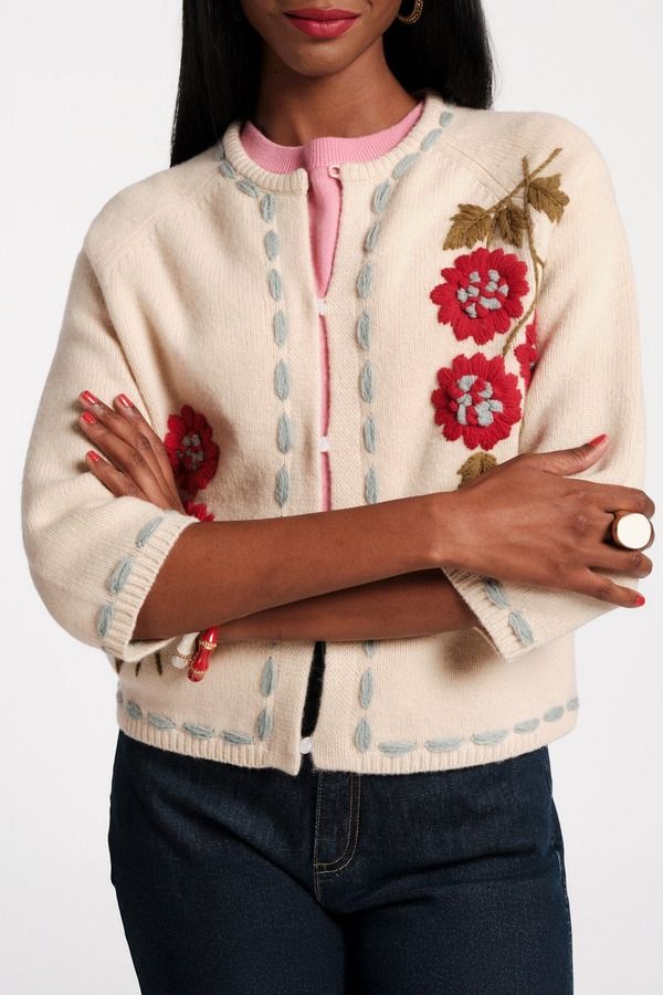 フランセスバレンタイン レディース アウター パーカー・スウェット フラワー柄 ウール コート フラワー Frances Valentine Blanket Stitch Border Cardi C