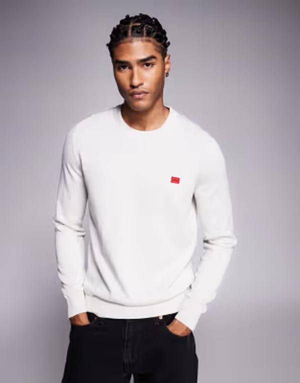 ヒューゴレッド メンズ アウター ニット・セーター ロゴ HUGO RED San Cassius labelogo knit sweater beige ベージュ