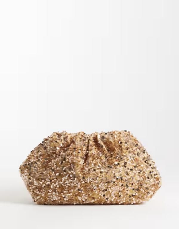 トゥルーデカデンス レディース バッグ スパンコール True Decadencembellished sequin pillow clutch in golden bronze GOLD ASAMP