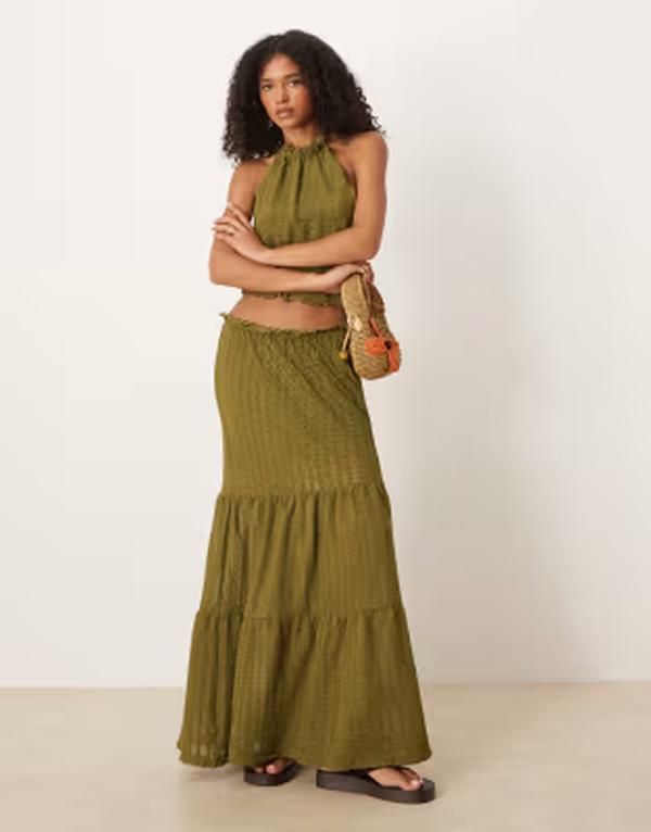 エイソス レディース ボトムスカート ティアード マキシ ASOS DESIGN textu red tie red maxi skirt part of a set Green グリーン
