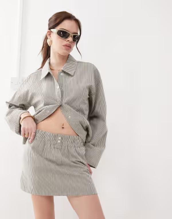 ノイジーメイ レディース ボトムスカート ミニ Noisy May boxer mini skirt stripe part of a set BEIGE ベージュ