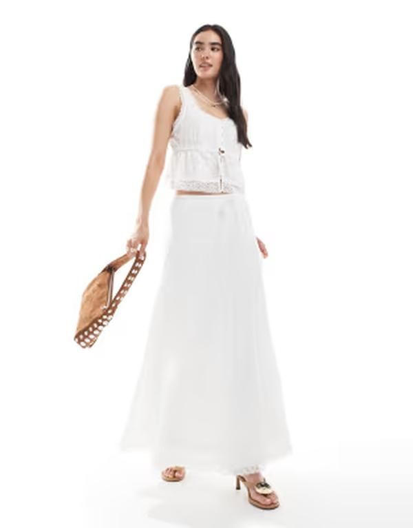 ヴェロモーダ レディース ボトムスカート ティアード レーストリム レース マキシ Vero Moda lace trim tie red boho maxi skirt part of a set