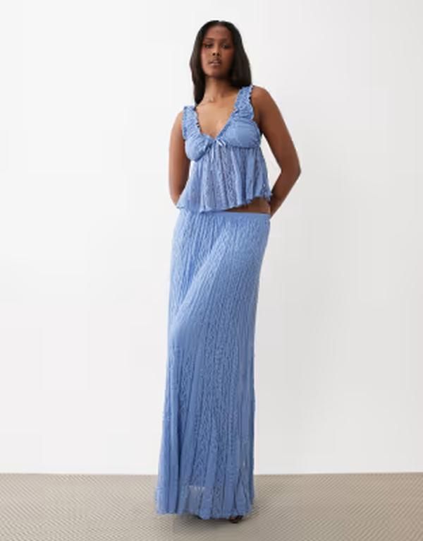 ジーナトリコ レディース ボトムスカート レース マキシ Gina Tricot lace maxi skirt in light blue part of a set Light blue ブルー