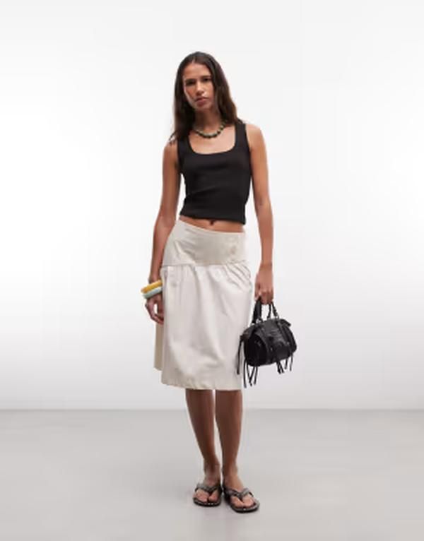 リクレイム ヴィンテージ レディース ボトムスカート コットン Reclaimed Vintage cotton poplin awkward length skirt Ivory アイボリー