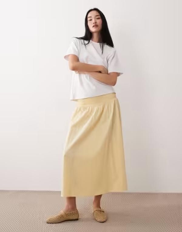 ウェンズデーガール レディース ボトムスカート Wednesdays Girl floaty midaxi skirt in butter yellow イエロー