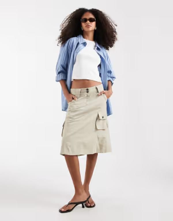 モーテル レディース ボトムスカート Motel Rovie utility midaxi skirt in latte