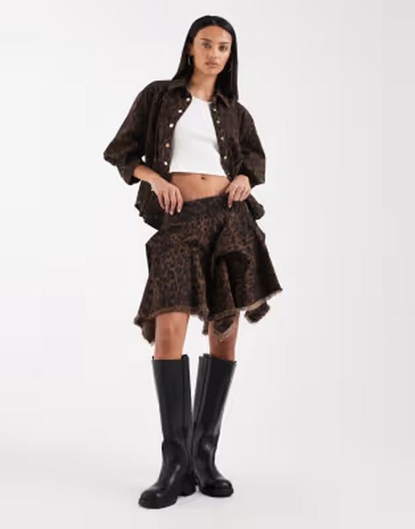 オールセインツ レディース ボトムスカート プリント ミニ デニム AllSaints Crissy denim hanky hemini skirt leopard print LEPPO BROW
