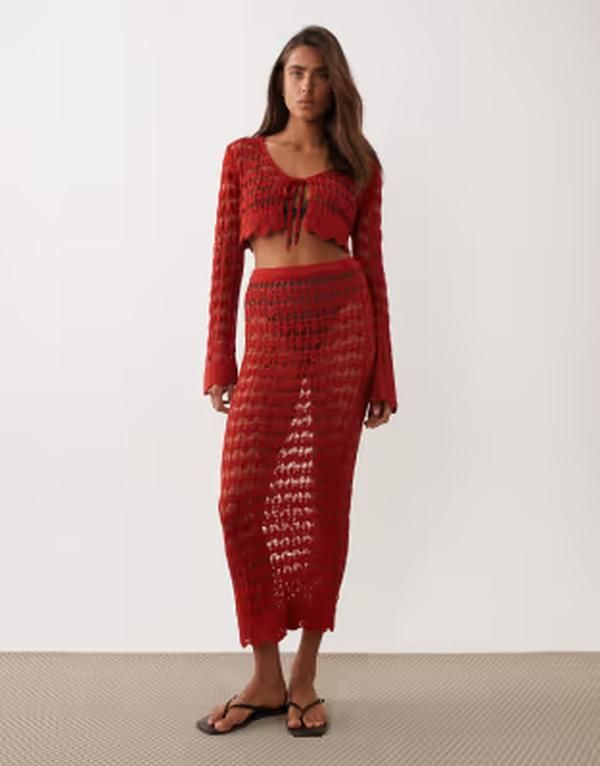ミスセルフフリッジ レディース ボトムスカート マキシ Misselfridge crochet maxi skirt part of a set RED レッド