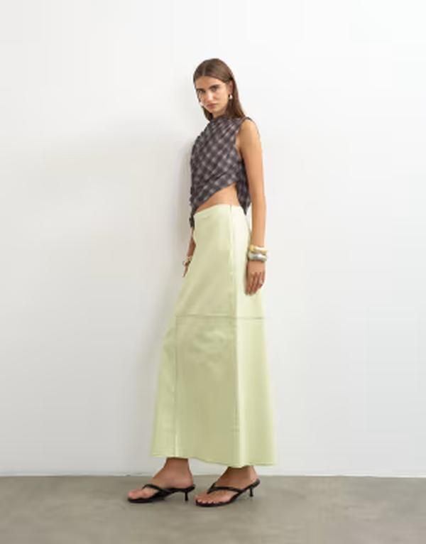 トップショップ レディース ボトムスカート ミディ コントラスト Topshop column midi skirt with contrastitch detail in light GREEN グ