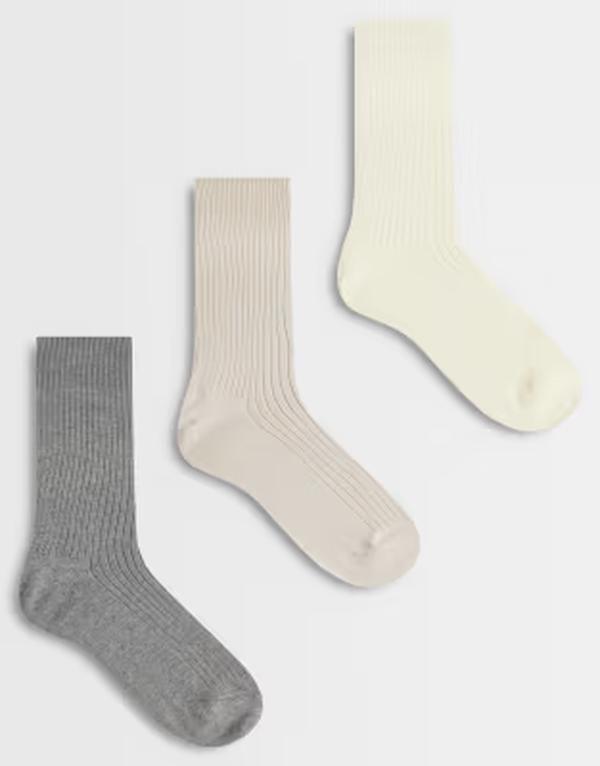 アルケット レディース アンダーウェア 靴下 リブ コットン ARKET 3 pack rich cotton ribbed socks mix Beige multi ベージュ
