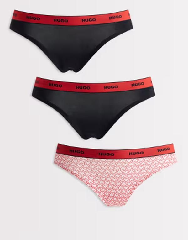 ヒューゴレッド レディース アンダーウェア ブリーフパンツ ロゴ Hugo Red 3 pack thongs and black with logo waist band Open pink ピンク