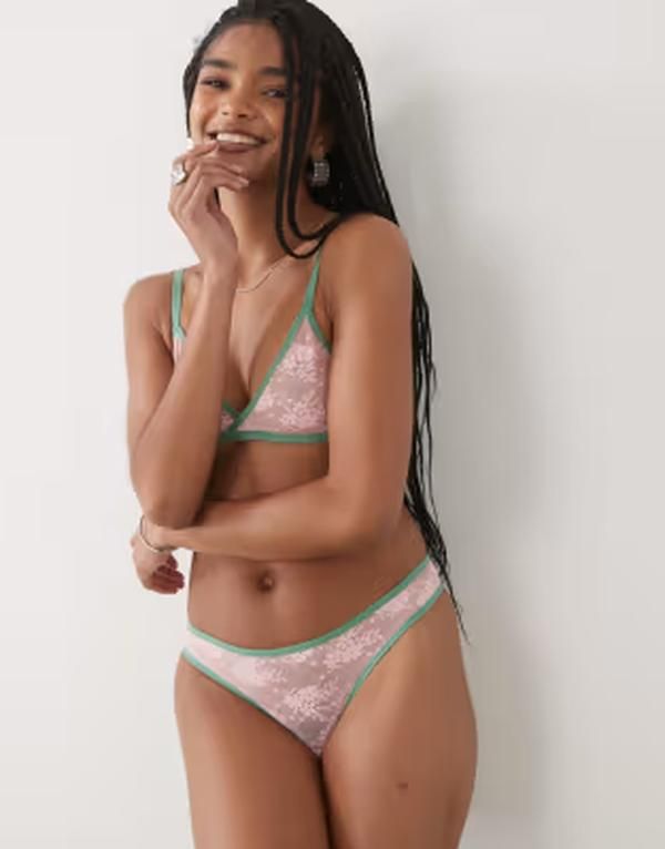 モーテル レディース アンダーウェア ブリーフパンツ コントラスト レース Motel sarpa contrast edge lace briefs and PinkGreen ピンク
