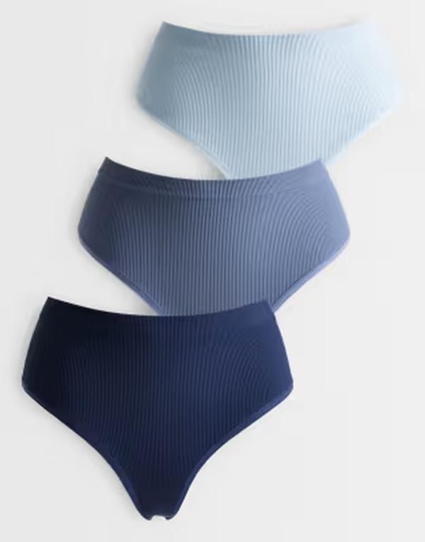 リンデックス レディース アンダーウェア ブリーフパンツ ハイウエスト リブ Lindex 3 pack seamless ribbed high waisthongs Light dusty blu